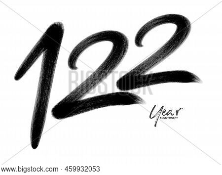 122 Years Anniversary Celebration Vector Template, 122 Number Logo Design, 122th Birthday, Black Let