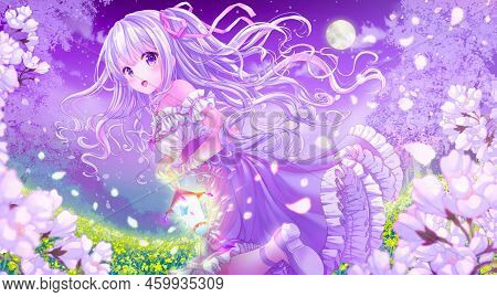 Fantasy Blue Hair Girl Digital Art Landscape 3d Illustration Desktop Wallpaper