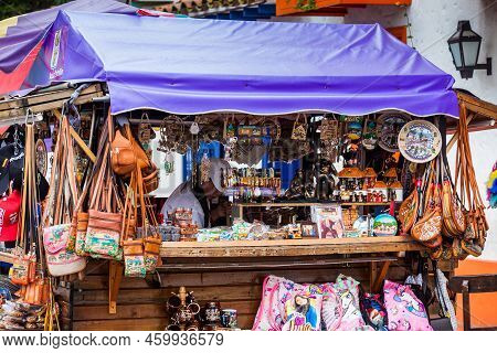 Medellin, Colombia - November, 2017: Souvenir Store At The Beautiful Pueblito Paisa A Tourist Destin