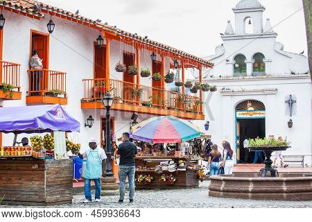 Medellin, Colombia - November, 2017: Central Square And Souvenir Stores At The Beautiful Pueblito Pa