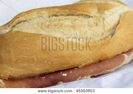 Spanish serrano ham sandwich on a napkin