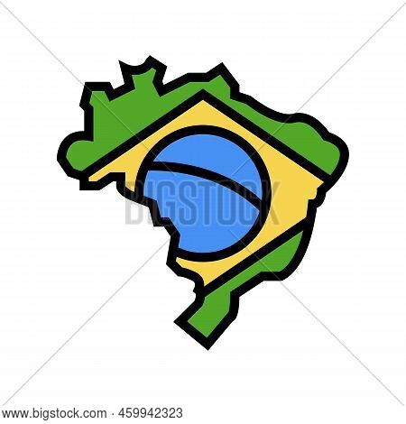 Brazil Country Map Flag Color Icon Vector. Brazil Country Map Flag Sign. Isolated Symbol Illustratio