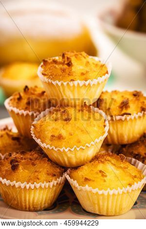 Typical Sweet From Brazil And Portugal, Called Queijadinha Or Queijada. Homemade Dessert, Pastry Fro