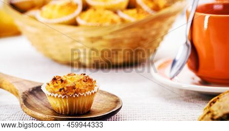 Queijadinha Or Queijada, Homemade Sweet Baked From Bakery And Traditional Confectionery From Brazil 