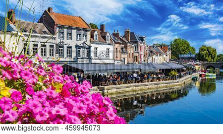 Restaurants At The Somme River In The Old Town Of Amiens, France