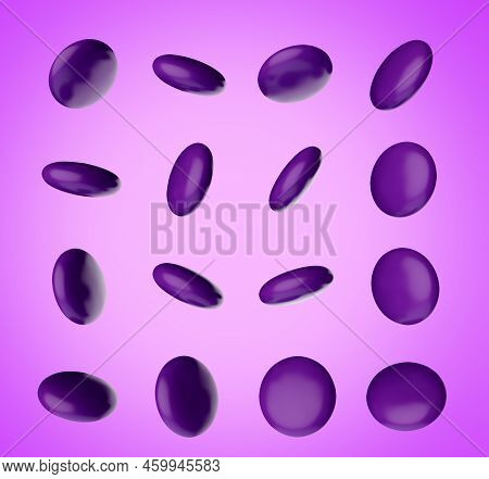 Flying Purple Chocolate Candy Gems Isolated On Puple 3d Illustration