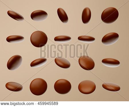 3d Illustration Of Brown Sugar Coated Gems In Many Shapes Isolated On Chocolatey Background