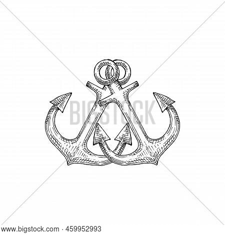Ship Anchor Isolated Nautical Object Mooring Vessel To Sea Bottom. Vector Maritime Navigation Crosse