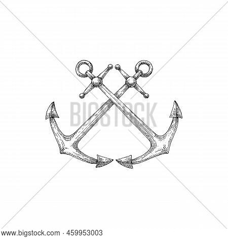 Ship Anchor Isolated Nautical Object Mooring Vessel To Sea Bottom. Vector Maritime Navigation Crosse