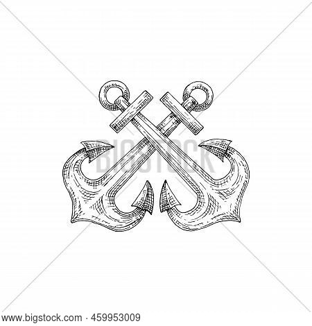 Ship Anchor Isolated Nautical Object Mooring Vessel To Sea Bottom. Vector Maritime Navigation Crosse