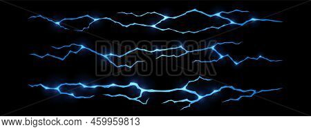 Magic Glow In Ground Cracks, Blue Glowing Texture In Cracking Holes Or Ruined Land Surface. Destruct