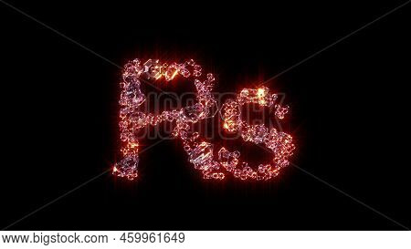 Bright Red Glowing Luxury Gems Alphabet - Rupee Symbol, Isolated - Object 3d Rendering