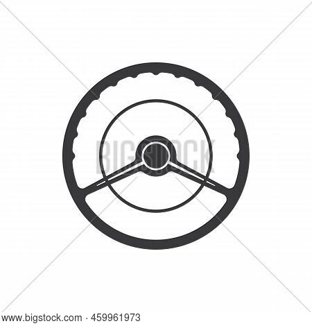 Retro Car Steering Wheel Isolated Outline Icon. Vector Automobile Moving Object, Driving Hand Wheel 
