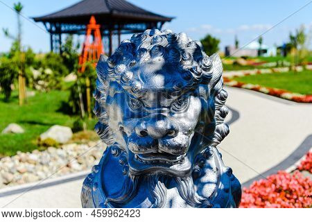 Chinese Lion,dragon Statue Architecture Guardian In Chaina Culture.summer Bright Day.