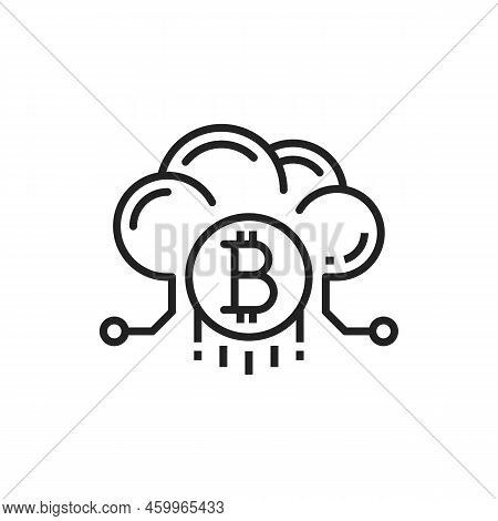 Bitcoin Cloud Storage, Mining Chain Cryptocurrency Isolated Outline Icon. Vector Digital Money Excha