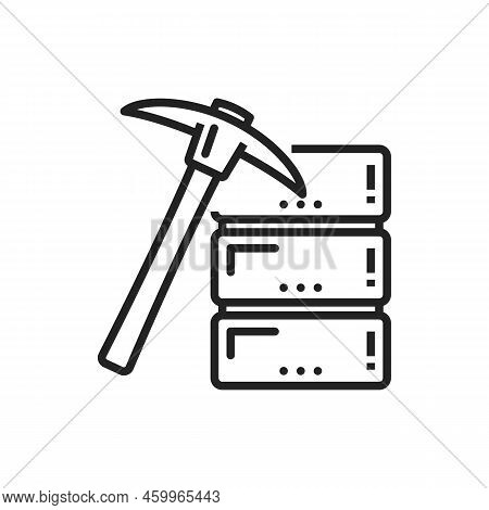 Pickaxe To Mine Bitcoin And Datacenter Storage Folders Isolated Outline Icons. Vector Ax Mining Tool