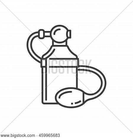 Retro Perfume, Isolated Cologne Line Art Icon. Vector Bottle With Mash Spray Atomizer, Container And