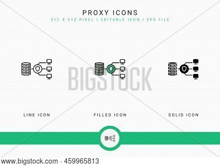 Proxy Icons Set Vector Illustration With Solid Icon Line Style. Internet Server Concept. Editable St