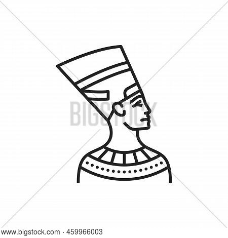 Nefertiti Isolated Outline Vector Icon. Ancient Egyptian Queen And Great Royal Wife Of Akhenaten Pha