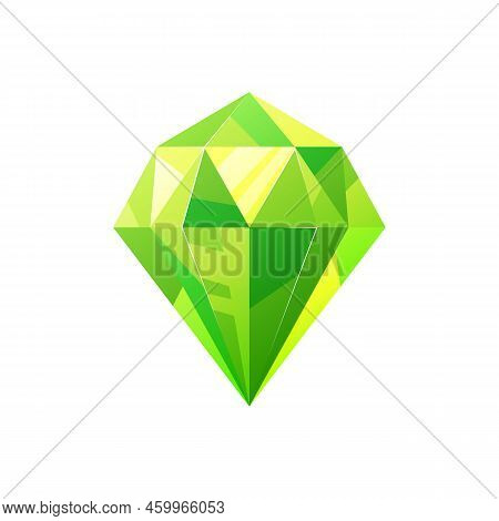 Green Emerald Isolated Gemstone. Vector Cut Precious Stone, Jewelry Diamond, Verdant Crystal