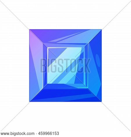 Sapphire Square Cut Isolated Gemstone. Vector Blue Precious Stone, Aquamarine Or Diamond