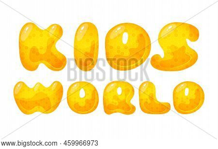 Kids Zone Vector Cartoon Banner. Honey Letters For Childrens Playroom Decoration. Sign For Childrens