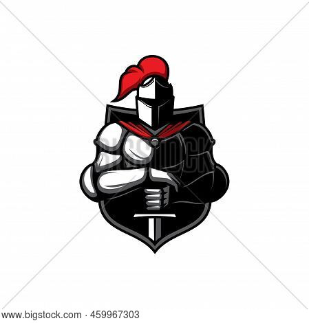Medieval Knight In Metal Suit With Sword In Hands And Shield At His Back Isolated Fifteenth Century 