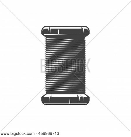 Spool Thread Isolated Monochrome Icon. Vector Tailor Tool, Dressmakers Equipment, Hand Drawn Bobbin.
