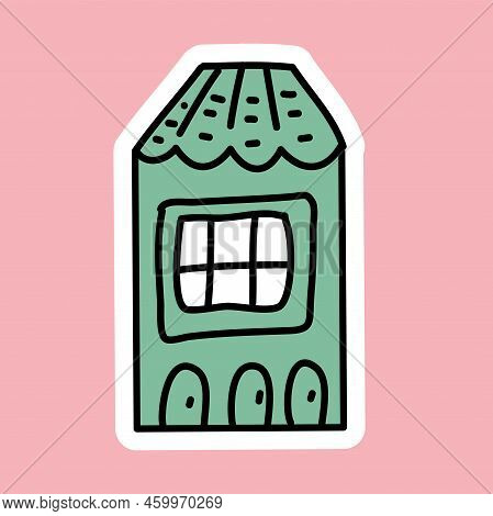 Pot-bellied House Hand Drawn, Simple Sticker For Fun Funny Design