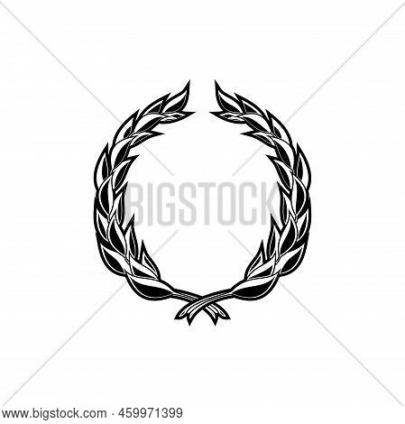 Laurel Wreath Vector Icon, Symbol Of Glory, Winner Trophy, Monochrome Sign Of Laurel Wreath, Round F