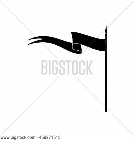 Retro Medieval Flag On Handle Isolated Waving Banner. Vector Antique Flag Of Knight Warrior, Vintage