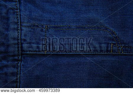 Pleats In Denim Cotton Surface. Abstract Background.