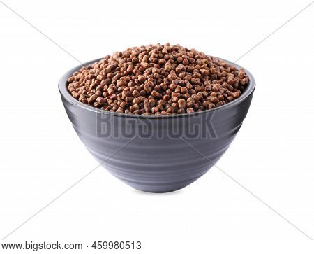 Buckwheat Tea Granules In Bowl On White Background