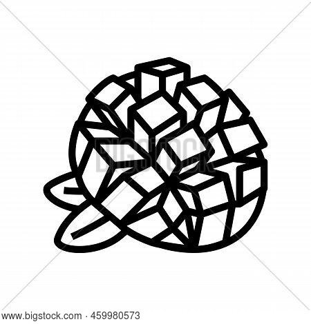 Slice Mango Cube Leaf Line Icon Vector. Slice Mango Cube Leaf Sign. Isolated Contour Symbol Black Il