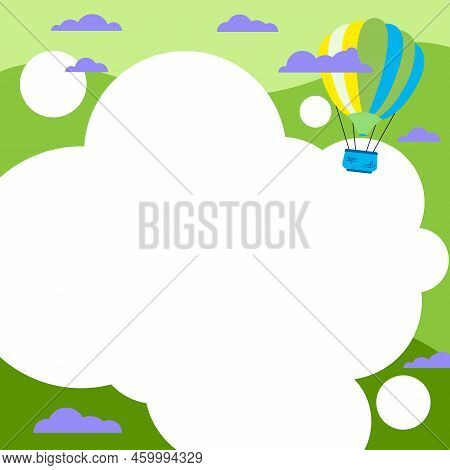 Hotair Balloon Illustration Flying Over The Clouds Reaching New Destinations. Zeppelin Roaming The S