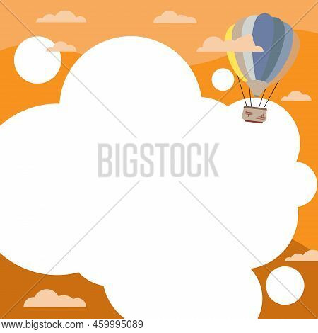 Hotair Balloon Illustration Flying Over The Clouds Reaching New Destinations. Zeppelin Roaming The S