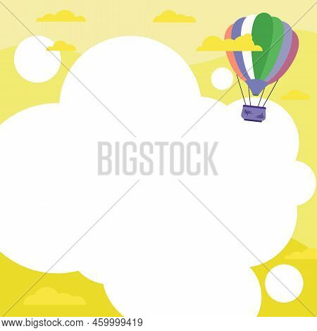 Hotair Balloon Illustration Flying Over The Clouds Reaching New Destinations. Zeppelin Roaming The S