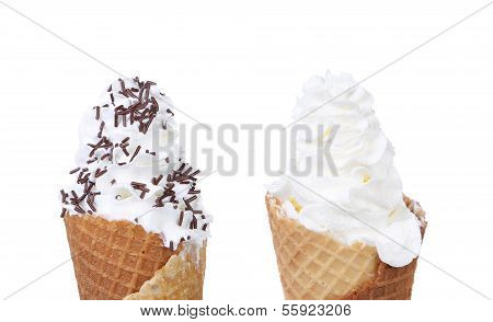 Ice cream with and without sprinkles chocolate.