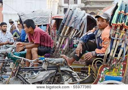 Bicycle rickshaw driver resting at Durbar square,Kathmandu