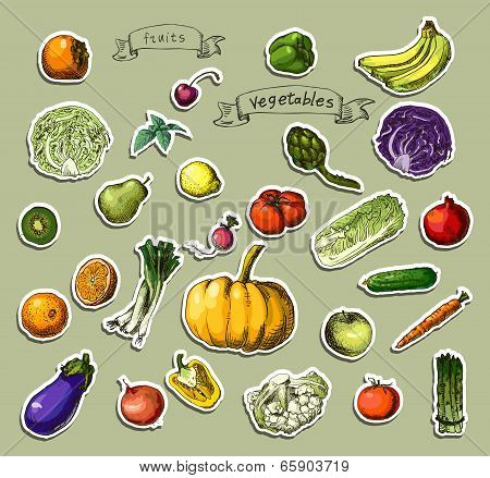hand-painted vegetables, fruits