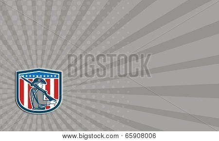 Business Card American Patriot Minuteman Holding Musket Rifle Shield Retro