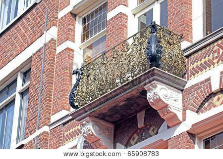 Ornamental Balcony On The Building At Town The Hague, Netherlands