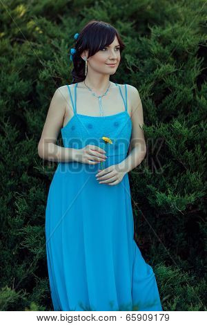 In The Summer Garden Girl In A Blue Dress.