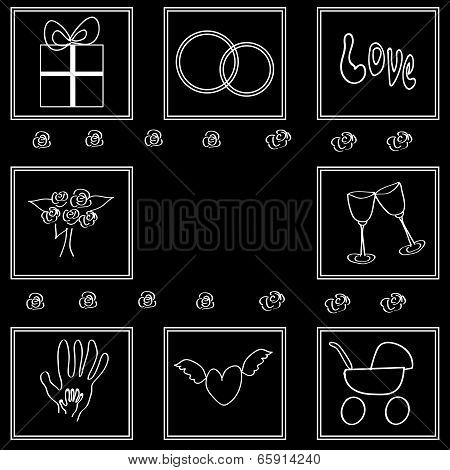 Icons wedding themes on a black background