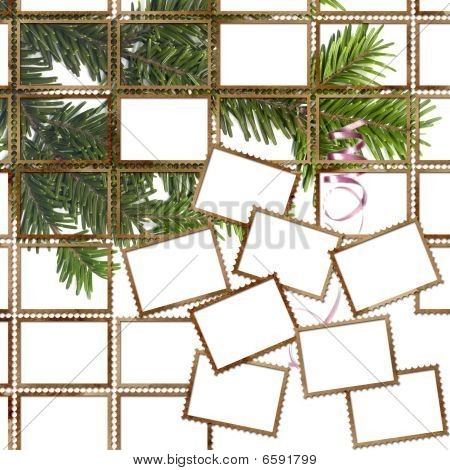 Poster avec des timbres et arbre de Noël