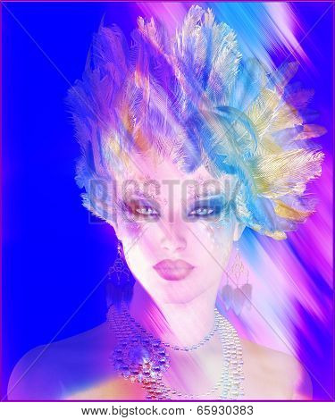 A colorful abstract, artistic render of Helen of Troy.