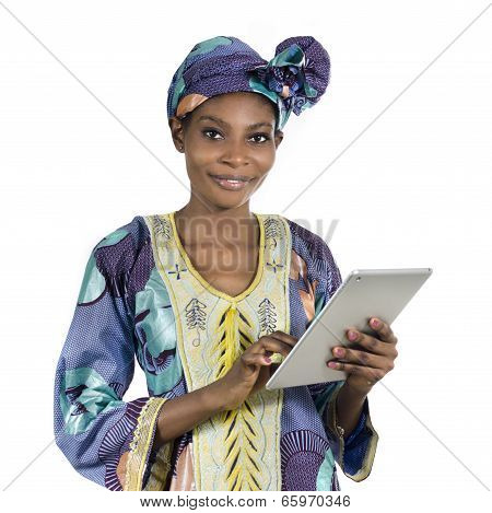 Pretty African Woman With Tablet Pc
