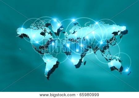 Background digital image of world map with connection lines