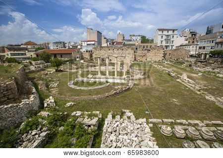 ATHENS, GREECE - MAY 10, 2014: Ruins in Athens in center of city. Tourism is a decisive sector of hope for Greek economy - In the year Greece receives about 18 million tourists.