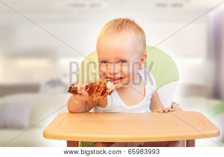 Baby boy eat chiken